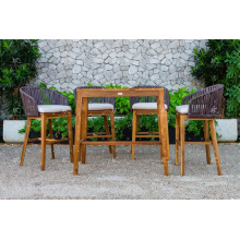 RABR-099 Hot summer trendy Wicker PE Rattan Bar set 2 chairs and Acacia Wooden table for Outdoor Furniture
